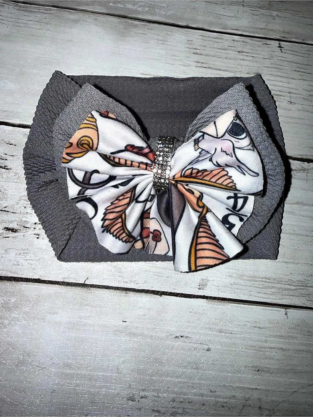 Little Sleepies Harry Potter Spellbinding Studies Luxe Bow Headband Gray & White